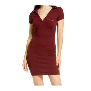 iets frans Ribbed Polo Dress Women's size Small Pullover Collared Knit Burgundy